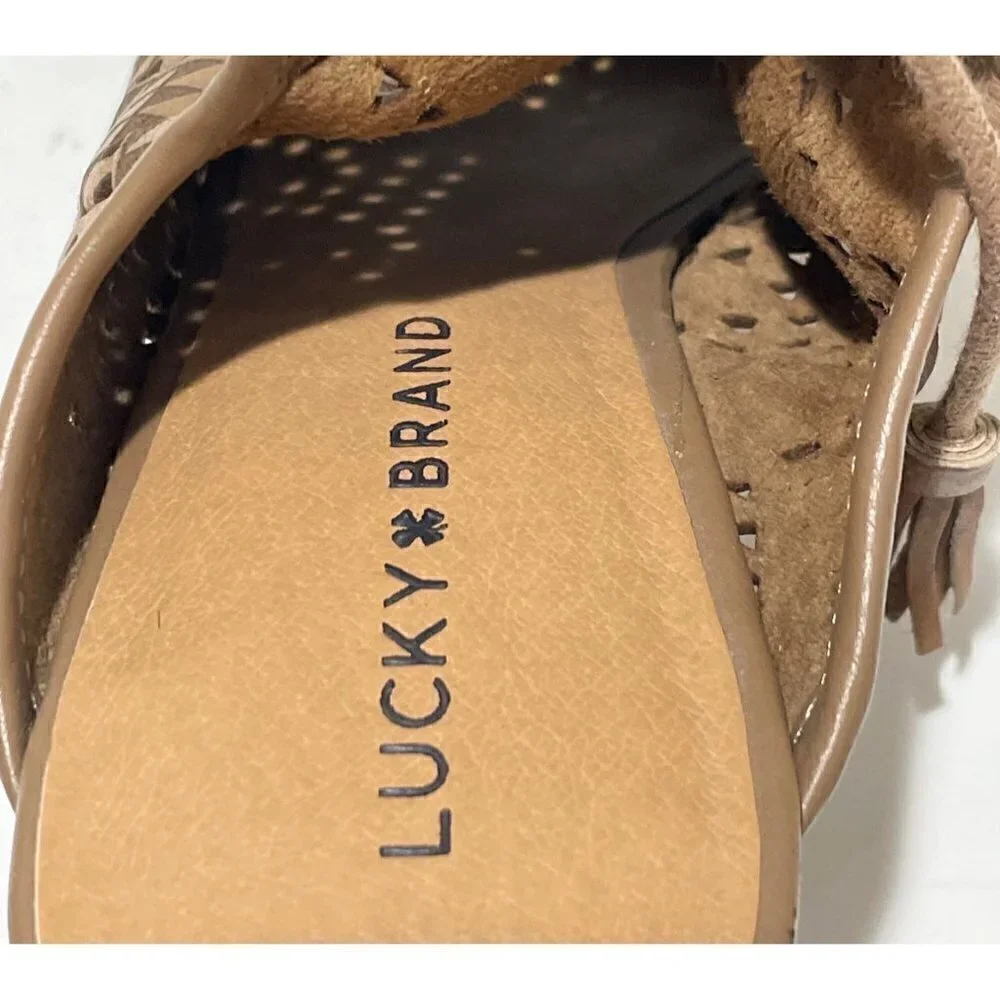 LUCKY BRAND WOMEN'S BROWN TIE RISKEE WEDGE HEELS SANDALS LEATHER SIZE 39/9